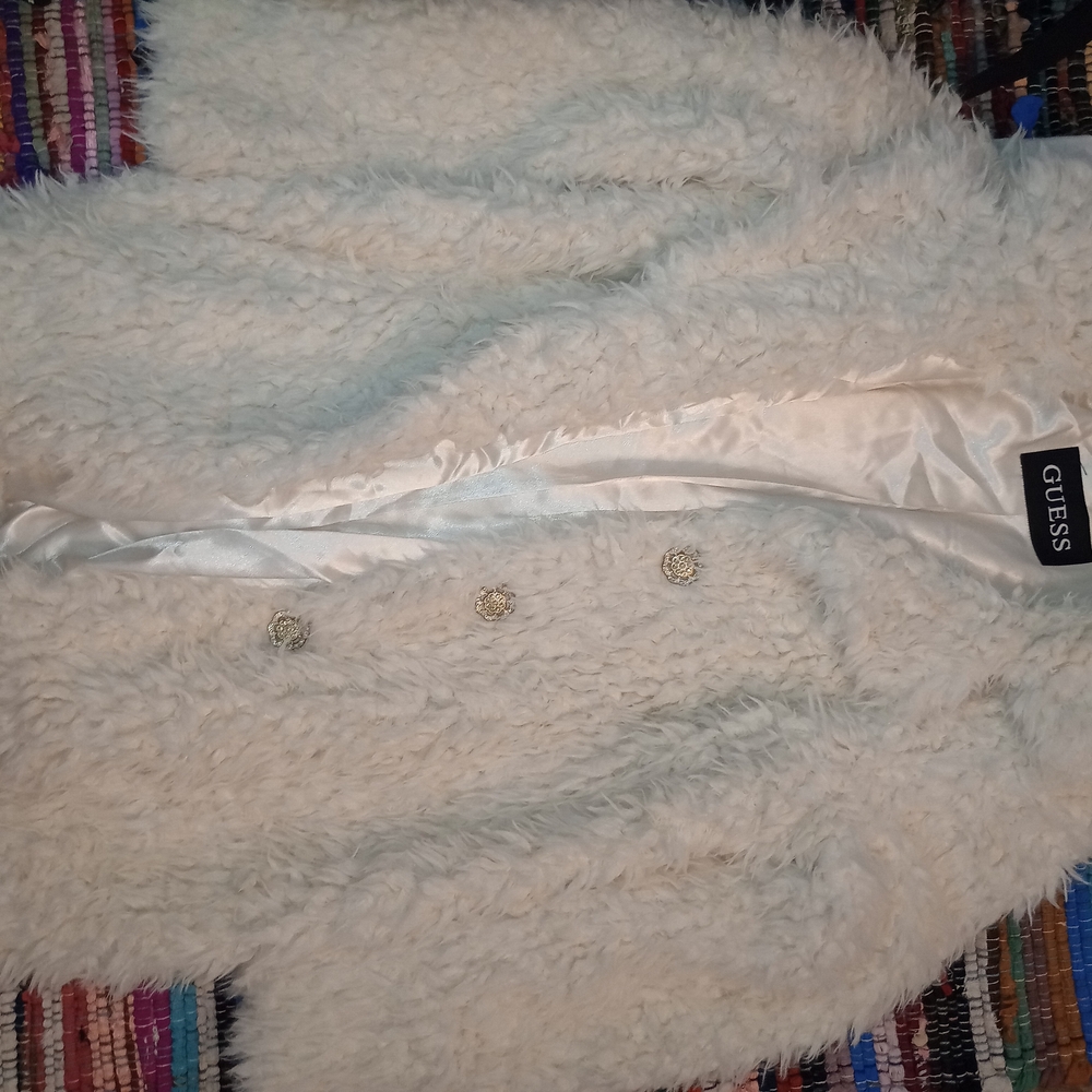 Guess Ivory Faux Fur Jacket
